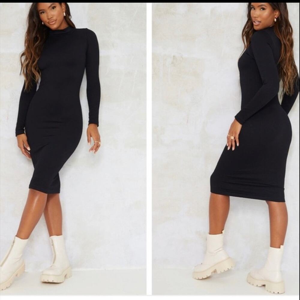 PrettyLittleThing Black Long Sleeve Midi Bodycon Dress